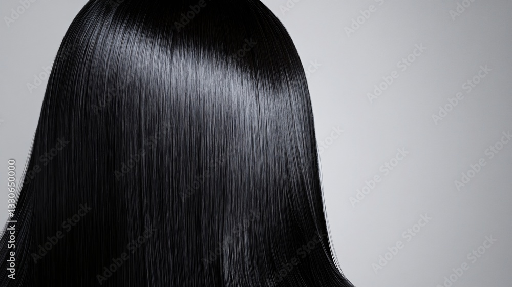 Straight Black Hair with a Glossy Shine Against a Crisp White Background, Exuding Sophistication. Copy space. Generative AI Straight Black Hair with a Glossy Shine Against a Crisp White Background, Exuding Sophistication. Copy space. Generative AI