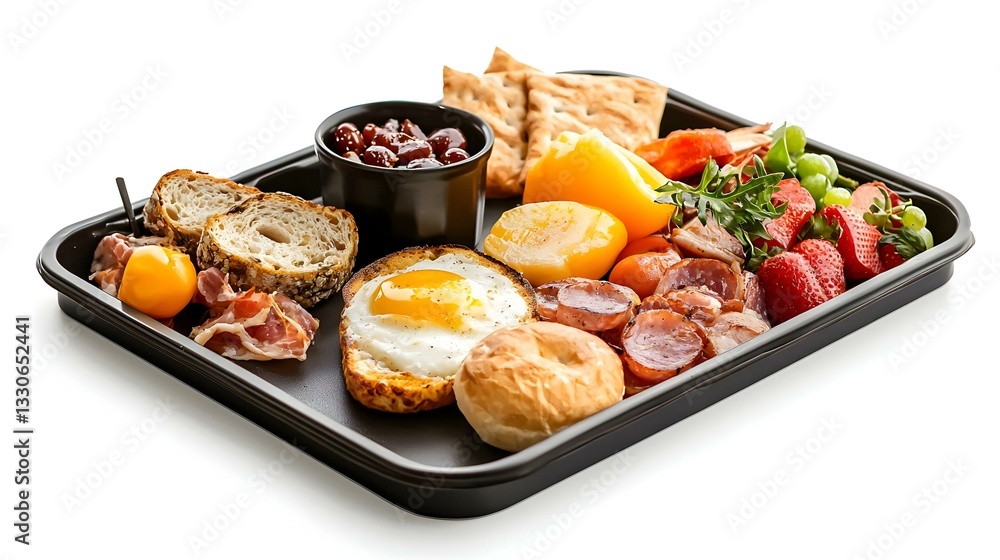 Tray with tasty breakfast on white background Tray with tasty breakfast on white background