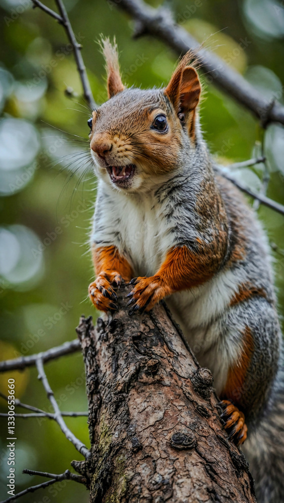 Squirrel on a tree making a funny grimace. Squirrel on a tree making a funny grimace.