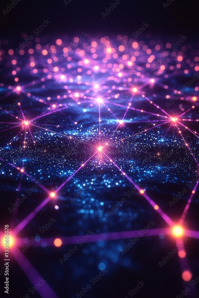 Fototapeta premium Visual representation of a digital network with interconnected nodes and glowing points of light