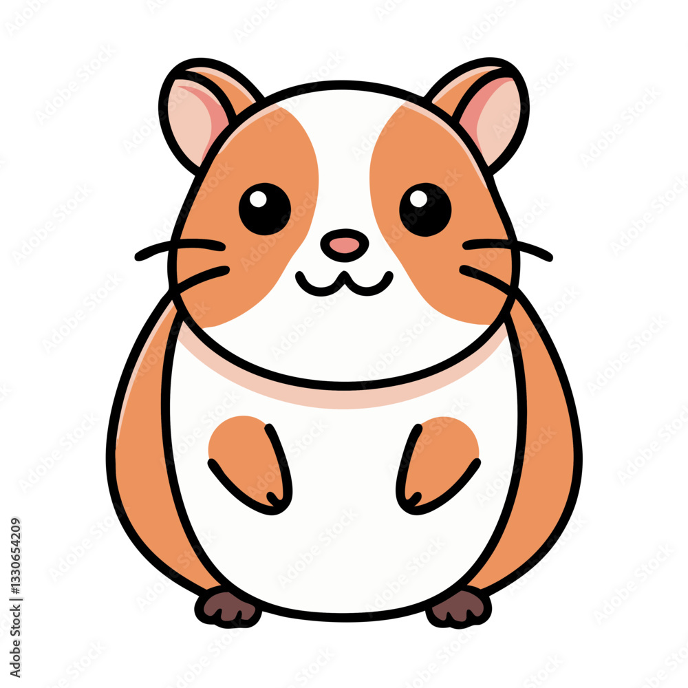Cute cartoon hamster with a happy expression, adorable character design on a white background