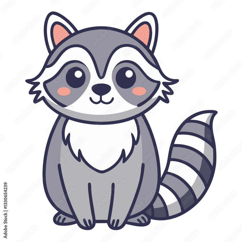 Fototapeta premium Cute cartoon raccoon smiling playfully, joyful illustration