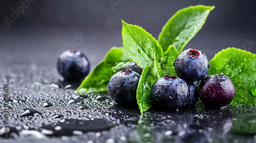 Obraz na płótnie Fresh ripe blueberries on a green leaf with a close-up view of the berries. w salonie