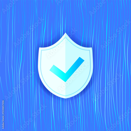 Right Mark with Protect Shield 3d Verified Icon on Blue Background for Internet Network Digital Security Lock Technology Banner Design