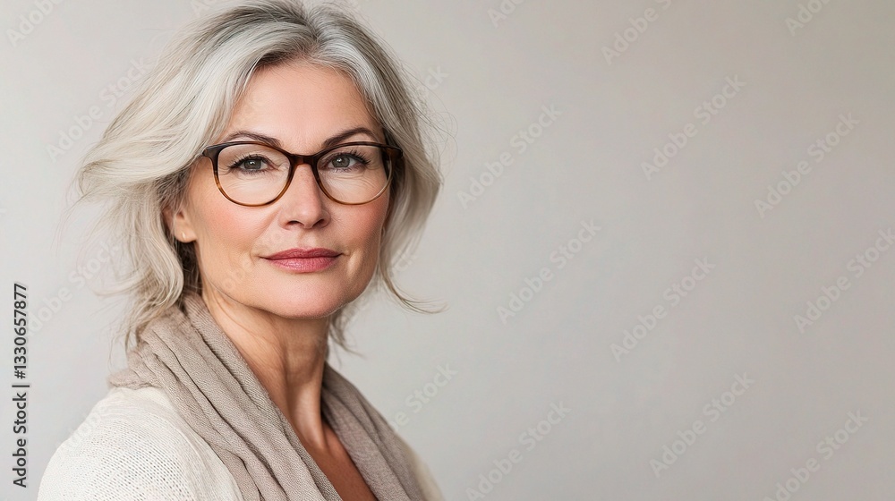 Mature Woman with Gray Hair and Glasses in Relaxed Portrait Mature Woman with Gray Hair and Glasses in Relaxed Portrait