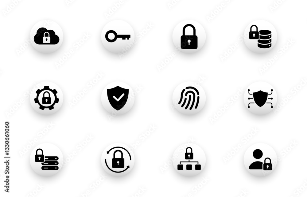 Security, lock, privacy, biometrics icon set. Solid vector icons.