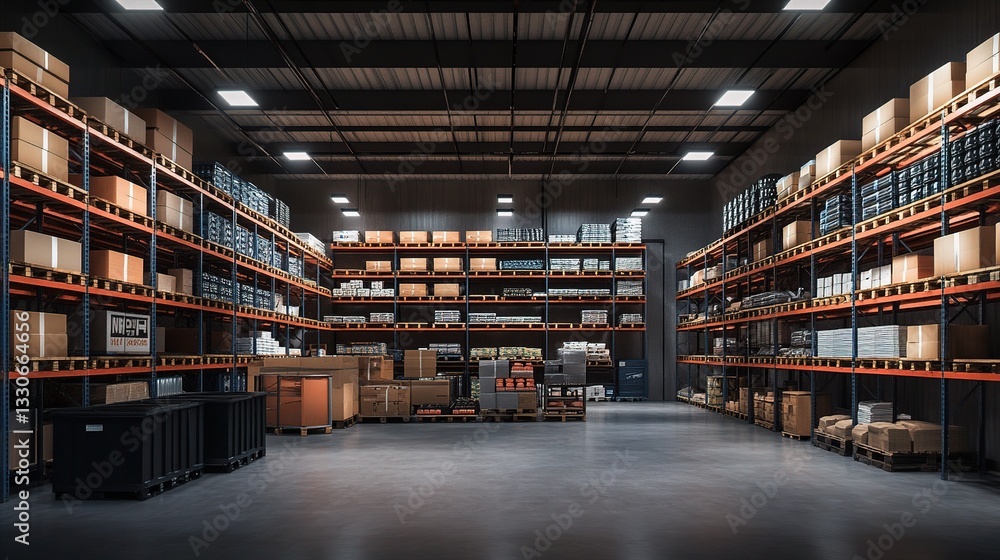 Efficient Warehouse Shelving System with Full Stock and Organization Efficient Warehouse Shelving System with Full Stock and Organization