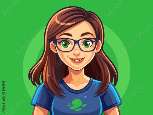 vector of  Photo of charming smart woman wear casual t-shirt arm glasses smiling isolated green color background