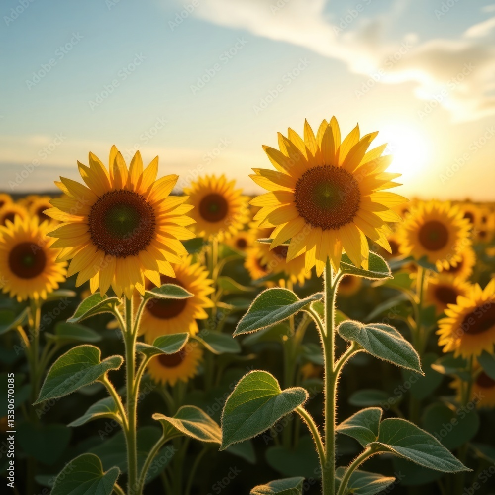 Obraz premium Sunflowers Field at Sunset (1)