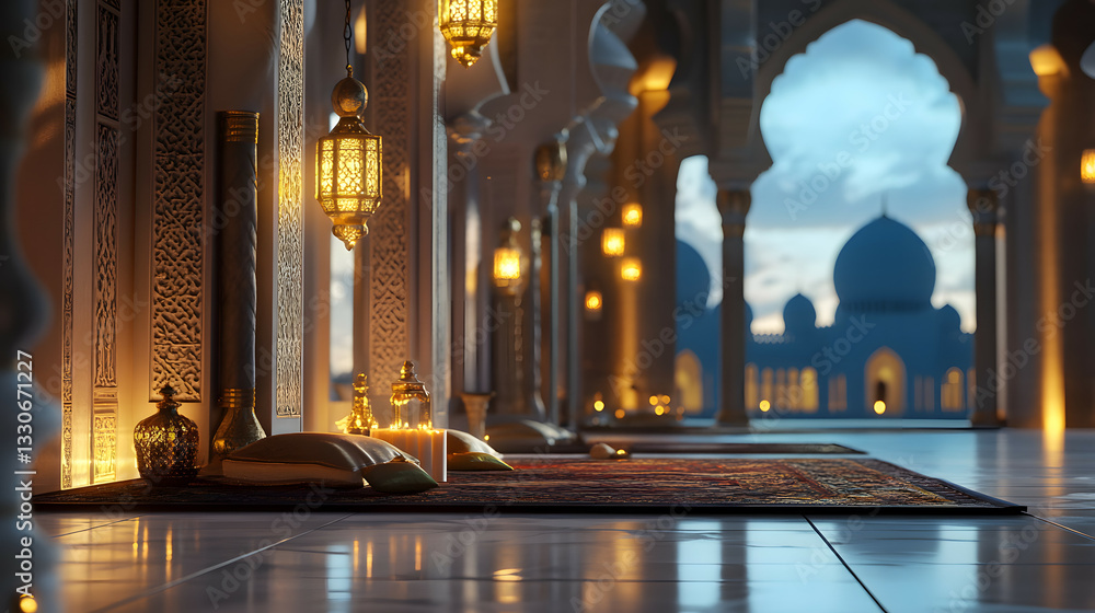 Ramadan Kareem Background Illustration with Mosque Lights and Islamic Blessing Ramadan Kareem Background Illustration with Mosque Lights and Islamic Blessing