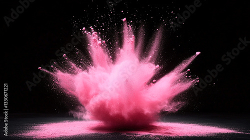 Obraz na płótnie Pink Powder Explodes From A Makeup Brush In A Dramatic Slow Motion Display Against A Dark Background Creating A Stunning Effect.
w salonie