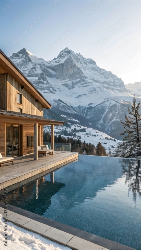 Fototapeta premium Luxury Alpine Chalet with Infinity Pool and Mountain View - Exclusive Ski Resort Retreat