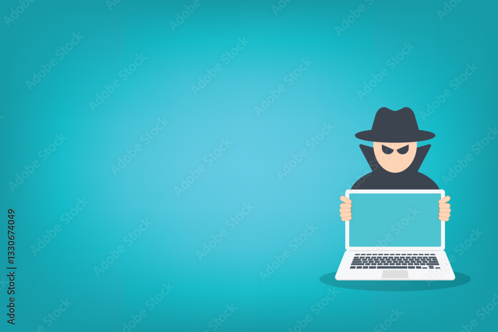 Hacker with laptop computer stealing confidential data, personal information and credit card detail. Hacking concept. Hacker with laptop computer stealing confidential data, personal information and credit card detail. Hacking concept.