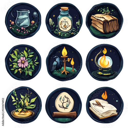 Mystical Charms Collection: Witchcraft, Magic, and Nature Illustrations