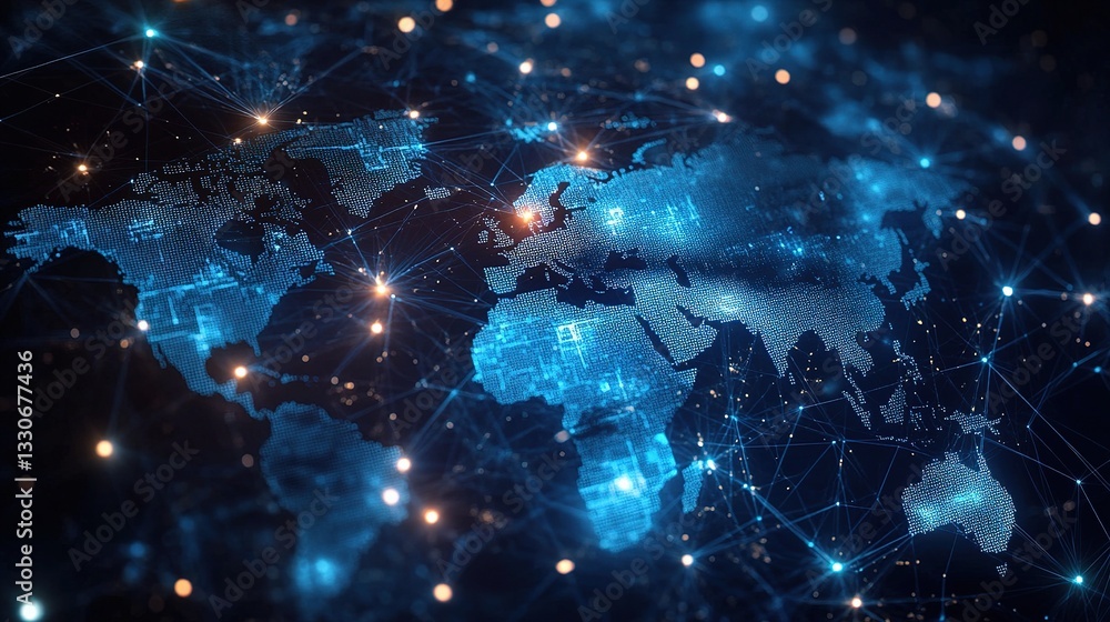 Fototapeta premium Global Digital Network Map Representing Communication Across the World