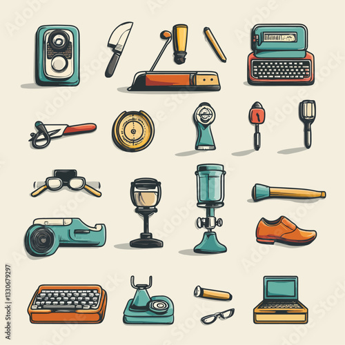 Retro Tech Gadgets Still Life - Vintage Style Technology and Collectibles