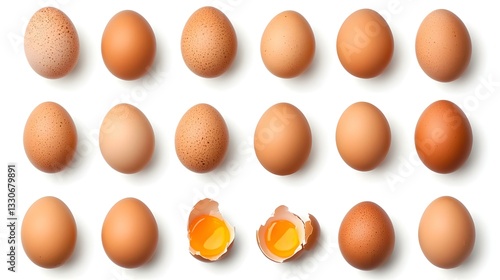 top view of group eggs and one broken egg