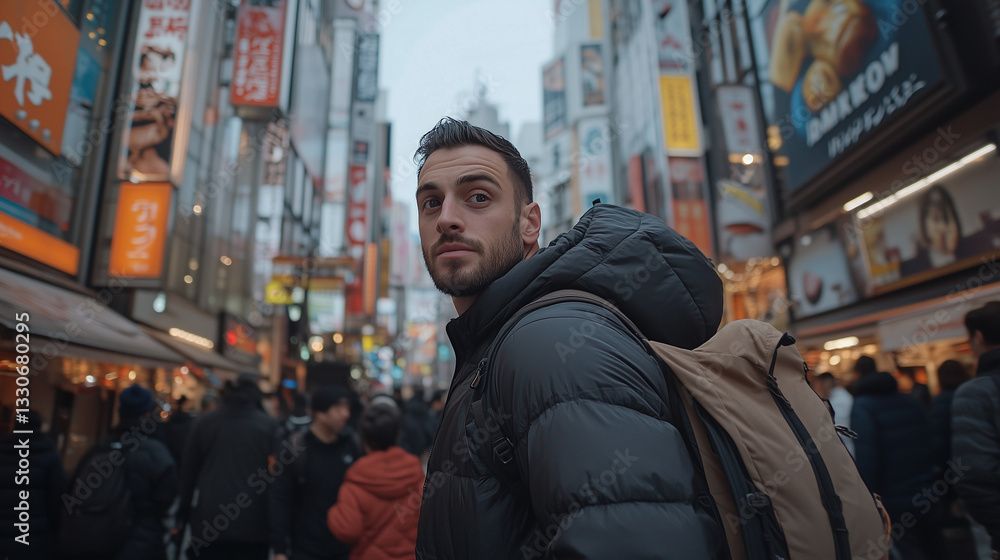 Obraz premium Handsome British Man Exploring Street Art in Osaka