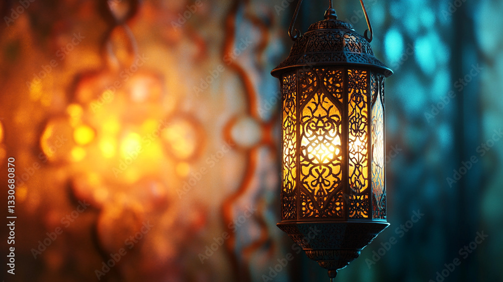 old lantern in the night of Ramadan with Eid Mubarak celebration.
