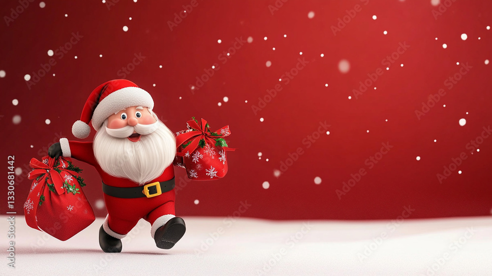Santa Claus Pulling A Bag Of Gifts In A 3D Christmas Background With A Festive And Cheerful Holiday Atmosphere