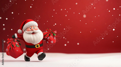 Obraz na płótnie Santa Claus Pulling A Bag Of Gifts In A 3D Christmas Background With A Festive And Cheerful Holiday Atmosphere
w salonie