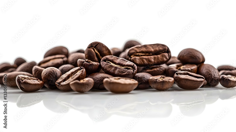 Fototapeta premium Coffee beans isolated and reflected with white