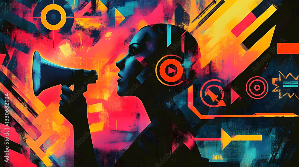 48.Stylized graphic of a whistleblower highlighting misconduct, featuring a figure with a whistle surrounded by warning signals, arrows, and bold colors. 48.Stylized graphic of a whistleblower highlighting misconduct, featuring a figure with a whistle surrounded by warning signals, arrows, and bold colors.