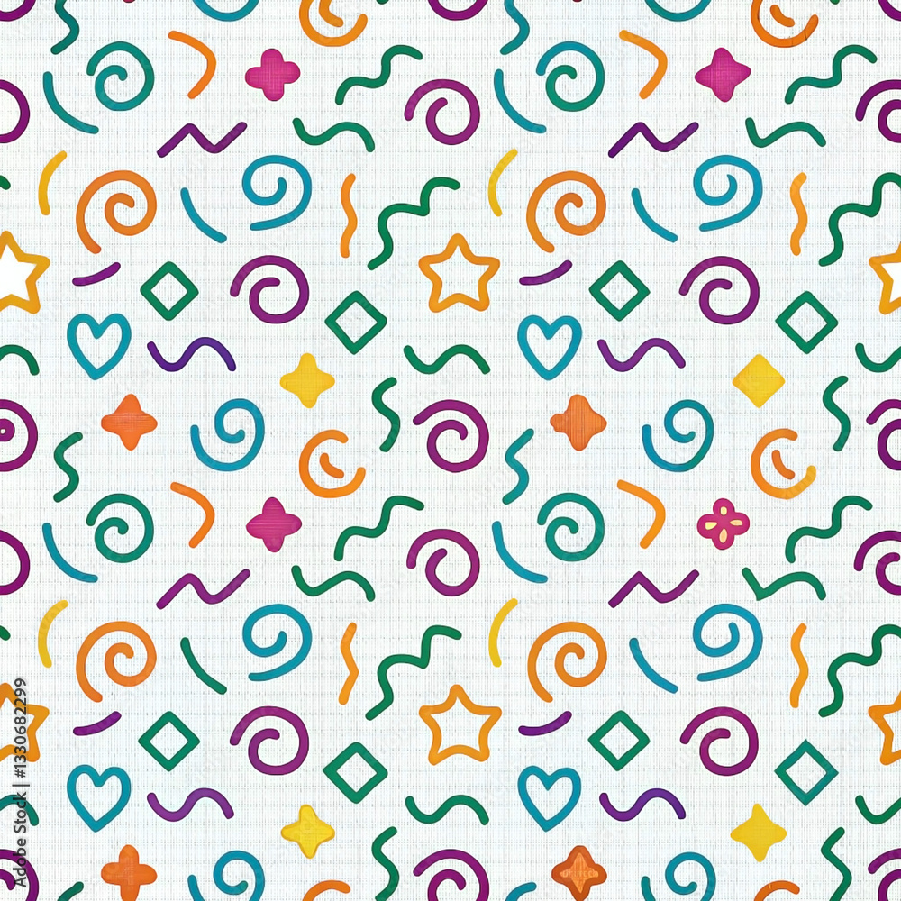 Vibrant, playful, and colorful abstract pattern design with various shapes and lines Vibrant, playful, and colorful abstract pattern design with various shapes and lines