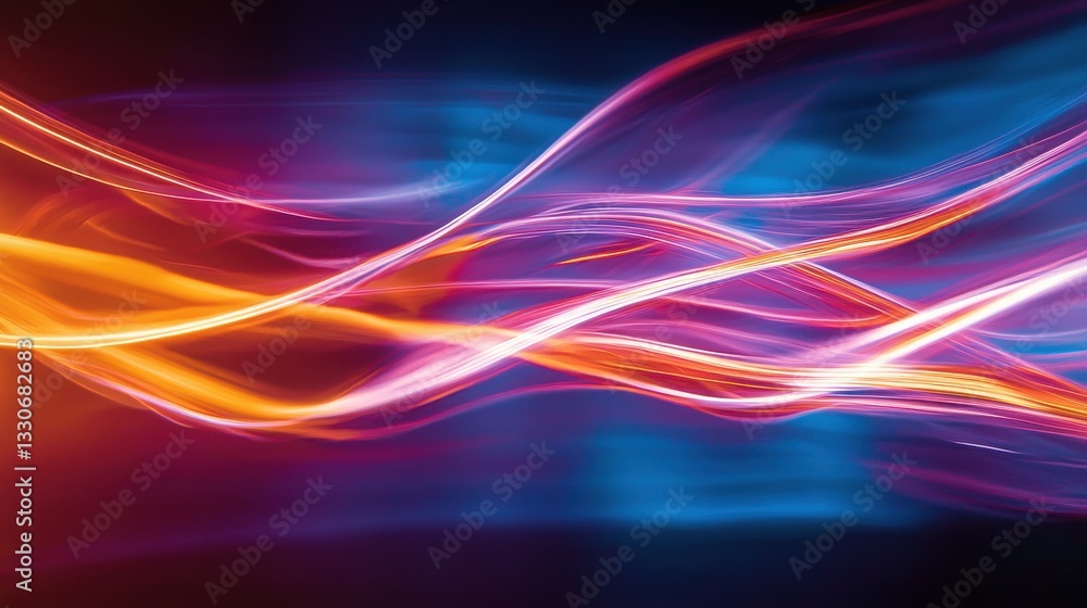 Naklejka premium Abstract Energy Waves: A captivating abstract composition of flowing energy waves, rendered in vibrant hues of red, orange, and blue, creates a dynamic and visually stunning design.