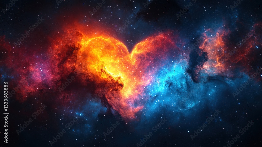 Naklejka premium Cosmic Heart Nebula: A Celestial Dance of Fire and Ice