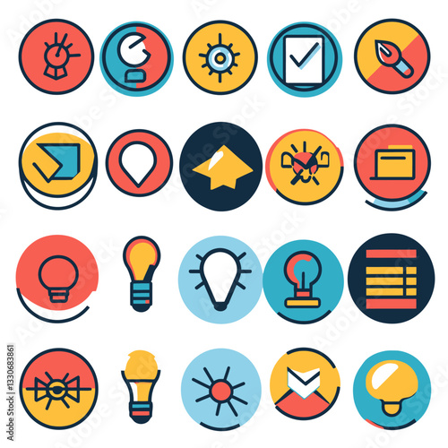 Creative Icon Set: Innovation, Design, Settings, and Email in Vector Form
