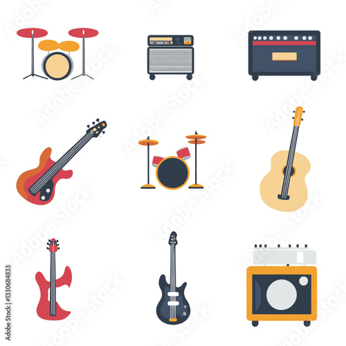 Musical Instruments and Audio Equipment Flat Vector Icons Collection