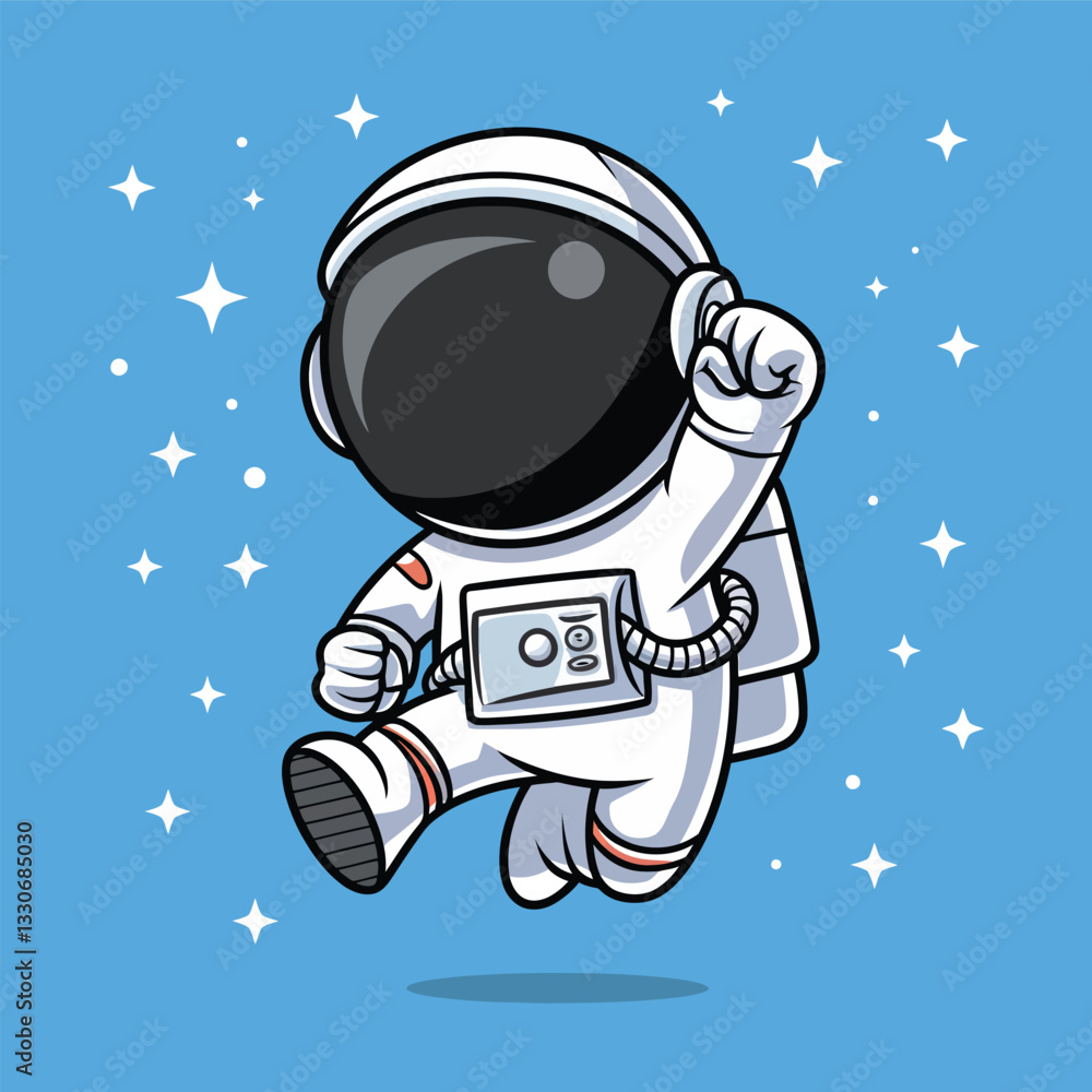 A Cute Cartoon Astronaut Joyfully Floating in Space A Cute Cartoon Astronaut Joyfully Floating in Space
