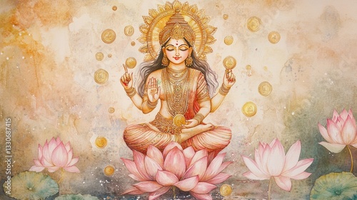 Generic Serene Watercolor Perspective Soft Golds Lakshmi