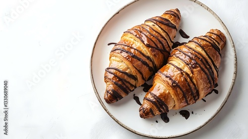 Freshly baked chocolate croissant isolated