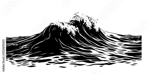 ocean wave in motion with water ripples black silhouette vector shape