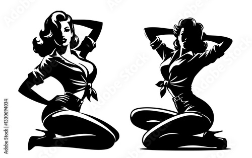 pin-up girl silhouette in vintage retro style