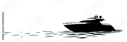 luxury yacht sailing on water black silhouette vector shape