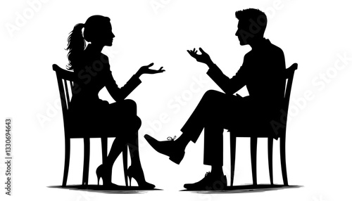 man and woman sitting on chairs talking black silhouette vector shape