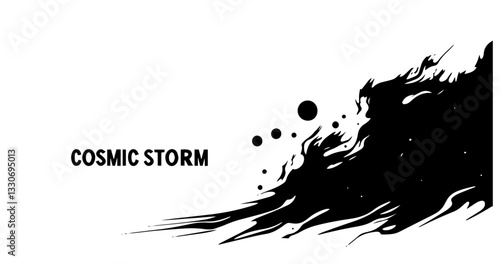 cosmic storm abstract wave with particles in expressive black vector shape