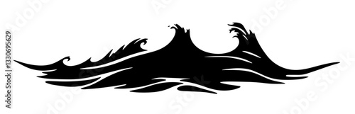 stylized ocean wave border in flowing black vector shape