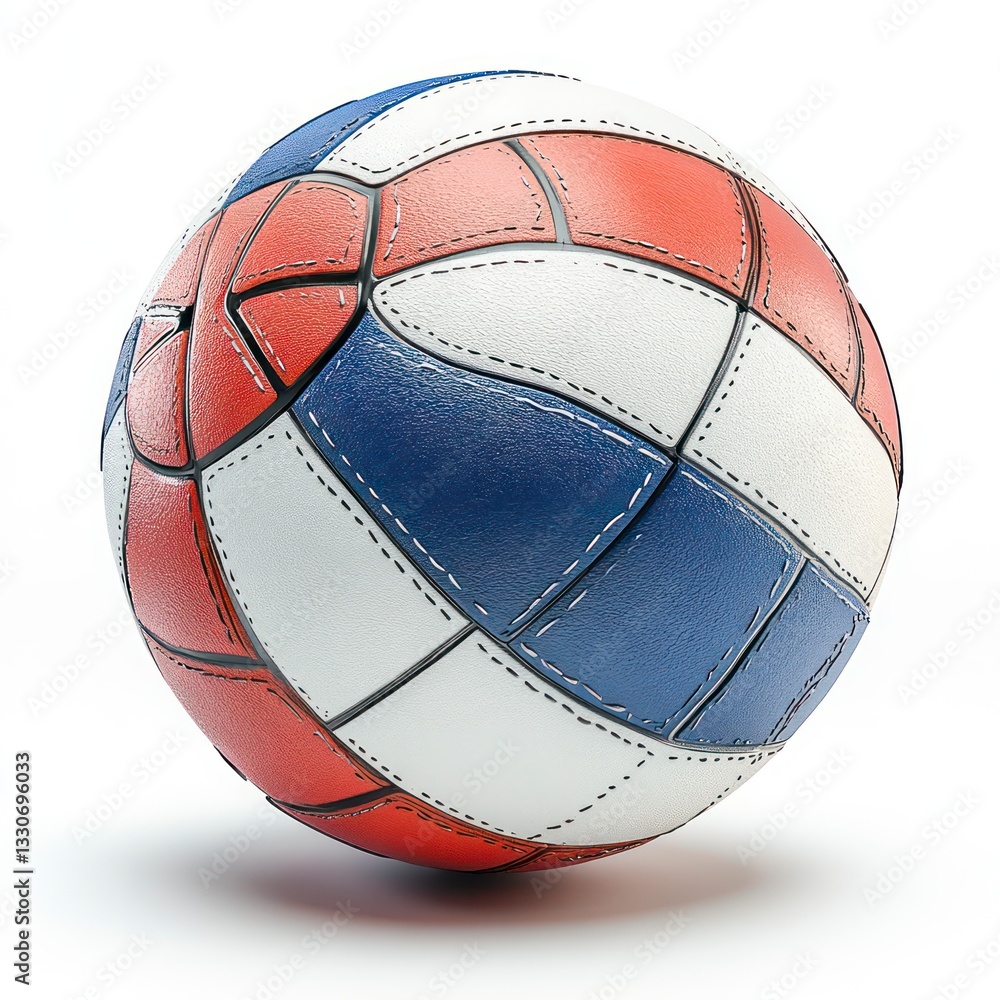 Fototapeta premium Red, white, blue volleyball, studio shot, white background, sports