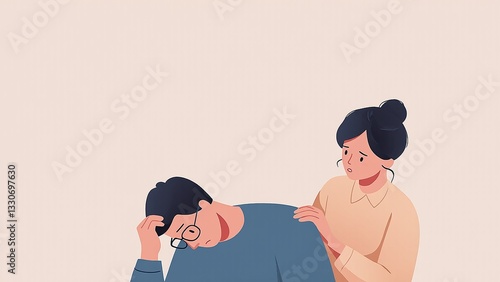 Illustration of a woman comforting a distressed man, offering support and empathy.