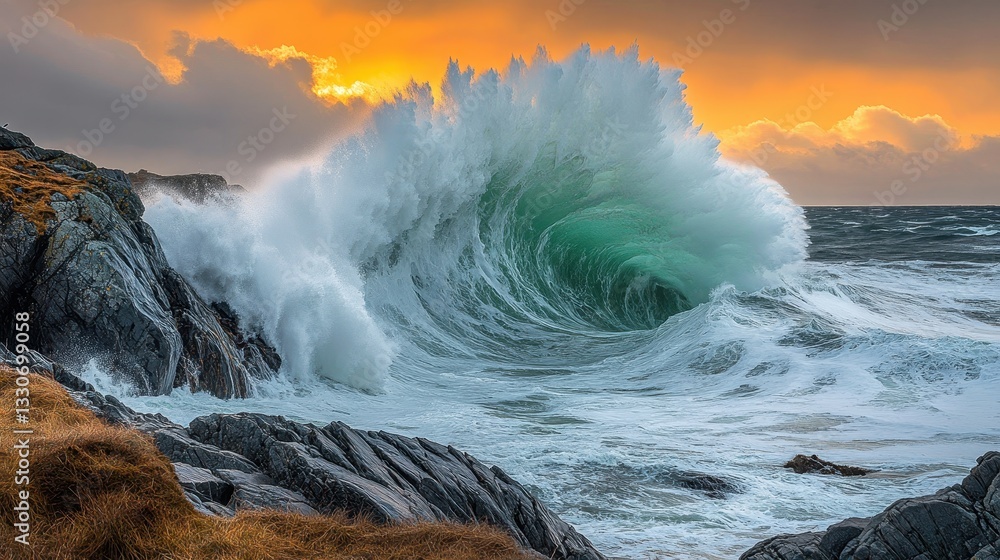 Obraz premium Powerful Wave Crashing Coastline