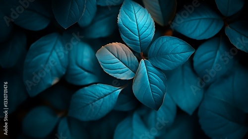 Wallpaper Mural Teal Leaves Grouped Together Forming A Natural Pattern Torontodigital.ca