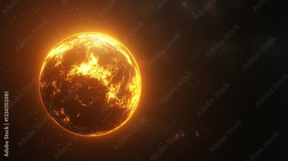 Fototapeta premium Glowing Sun in Dark Space with Stars and Cosmic Background