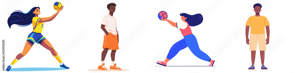 Diverse People Playing Volleyball isolated on white or transparent Diverse People Playing Volleyball isolated on white or transparent