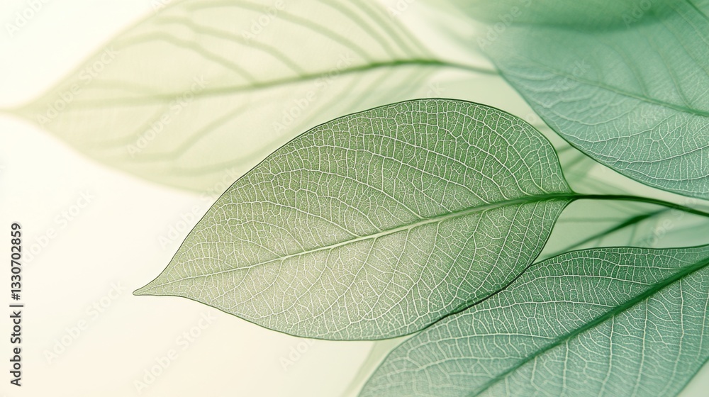 Obraz premium Delicate Green Leaves Vein Structure Close Up