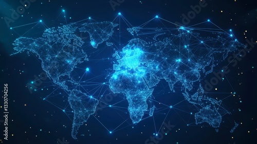 Wallpaper Mural Abstract Digital World Map with Network Connections and Light Effects Torontodigital.ca