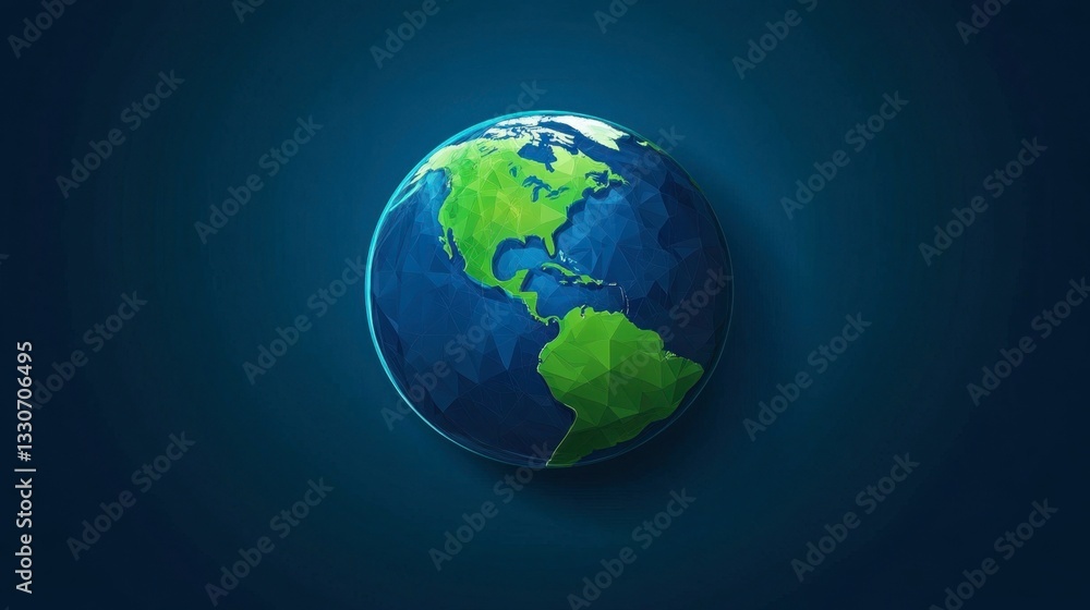 Colorful Geometric Earth Illustration on a Dark Blue Background Colorful Geometric Earth Illustration on a Dark Blue Background
